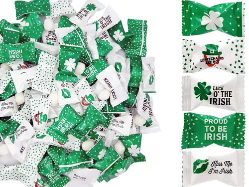 Miniatura 8 de Caramelos de menta irlandesa de San Patricio, paquete de 55 mentas después de la cena, caramelo de mantequilla y menta, diseño de leprauchan verde