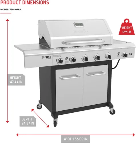Miniatura 6 de Nexgrill Parrilla de Gas Propano Deluxe de 5 Quemadores con Mesa Lateral y Quemador Lateral de Sellado de Cerámica, 771 pulgadas cuadradas, 75000