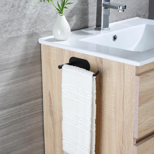 Miniatura 4 de SUNTECH Toallero de mano – Anillo de toalla negro para baño, barra de toalla adhesiva para organizar toallas, toallero de mano de 6 3/10 pulgadas