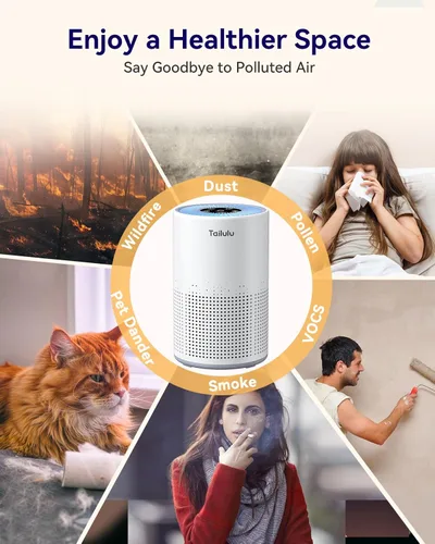 Miniatura 4 de Purificadores de aire para dormitorio, hogar, mascotas, 1200 pies², Tailulu H13 True HEPA filtro de aire portátil con modo de sueño de 12 dB, Blanco