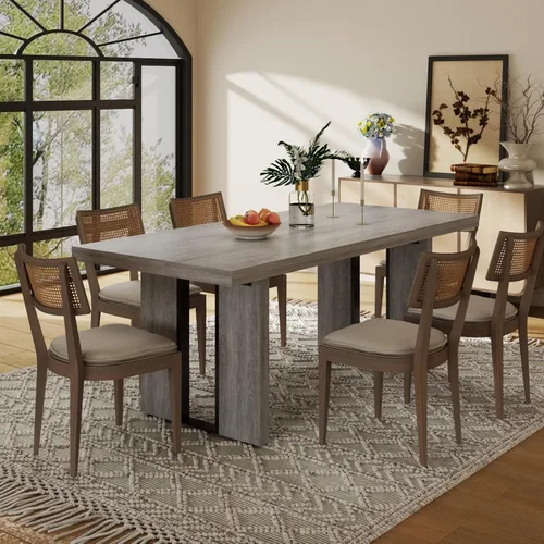 Miniatura 4 de Gyfimoie Mesa de comedor grande de 71 pulgadas, mesa de comedor rústica para 6 a 8 personas, mesa de cocina rectangular gruesa con patas resistentes