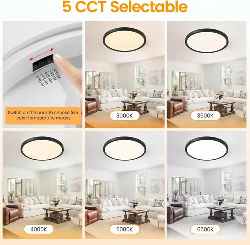 Miniatura 3 de TALOYA Paquete de 4 lámparas de techo LED de montaje empotrado de 10 pulgadas, 5 temperaturas de color (3000 K-6500 K), luz de panel plano redondo