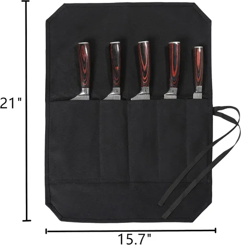 Miniatura 3 de Denifiter Bolsa enrollable para cuchillos de chef con 5 ranuras, rollo de cuchillo de lona de cera con tela profesional anti corte