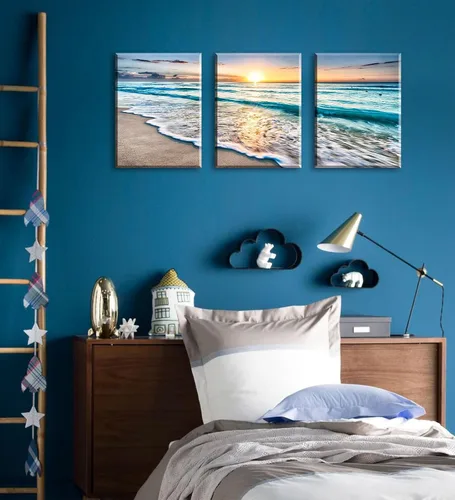 Miniatura 6 de 3 piezas de decoración del océano, decoración moderna de playa para baño, arte de pared para sala de estar, decoración de playa para el hogar