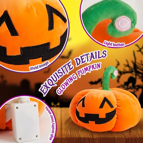 Miniatura 3 de Peluche de calabaza de Halloween con luz LED brillante, luz nocturna esponjosa, suave, fantasma Jack O Lantern, juguete de peluche, regalos