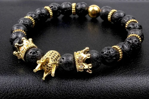 Miniatura 4 de Gvusmil - Brazalete de cuentas con corona imperial lujosa de rey y su reina para parejas, dije de regalo de joyería de Navidad para hombre y mujer