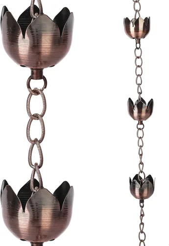 Miniatura 9 de Topadorn Cadena de lluvia decorativa de 8.5 pies, cadena colector de lluvia de 102 pulgadas para aleros de casa, jardín y hogar, diseño de copas