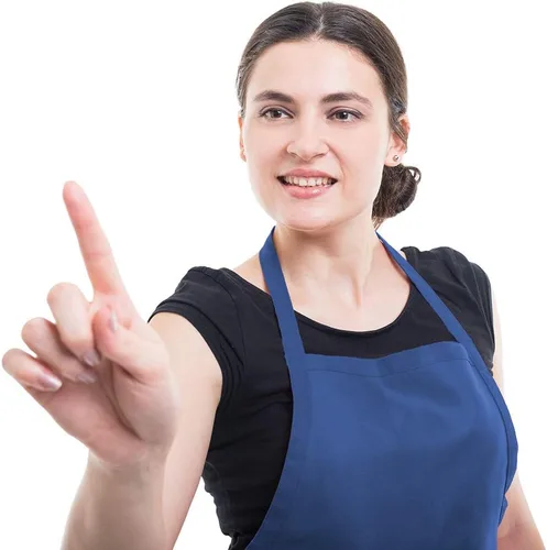 Miniatura 5 de Delantales azules a granel para mujeres y niñas con 2 bolsillos, delantales de cocina de restaurante de chef, delantales lisos, para artistas