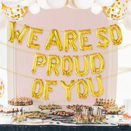 Miniatura 7 de KatchOn, Globos con texto en inglés "We Are So Proud Of You" de 16 pulgadas, globos dorados de felicitaciones We are so proud of you