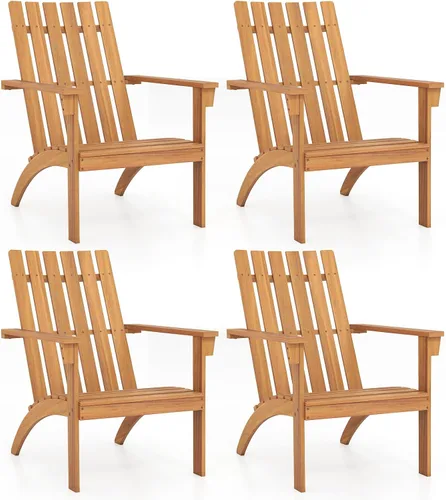 Miniatura 11 de Giantex Silla Adirondack, sillas de madera de acacia con asiento inclinado, respaldo alto, silla ergonómica de listones para patio trasero, piscina