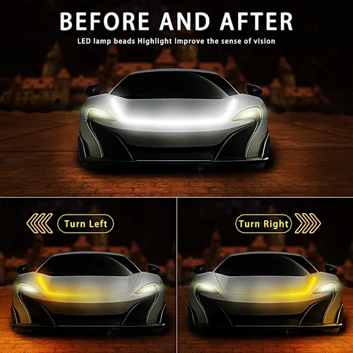 Miniatura 2 de Tira de luces de circulación diurna DRL de escaneo dinámico para automóvil, 2 unidades de 11.8 pulgadas blanco/ámbar, luces direccionales
