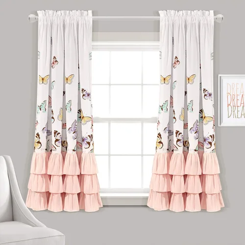 Miniatura 7 de Lush Decor - Cortinas de mariposas Flutter Juego de paneles con diseño de volantes para ventana de la sala, comedor, dormitorio (par), 84 x 52 Rosa