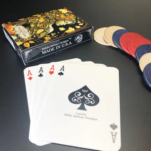 Miniatura 5 de Naipes Autumn Maiden, cubierta de tamaño de póquer de fantasía, cubierta temática de otoño, cartas de coleccionista únicas