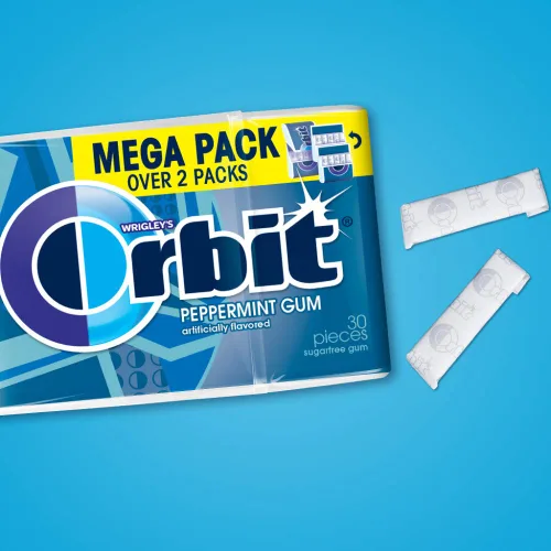 Miniatura 4 de ORBIT Goma de mascar de menta sin azúcar envuelta individualmente menta mega paquetes, 6 unidades, caja a granel de 30 piezas
