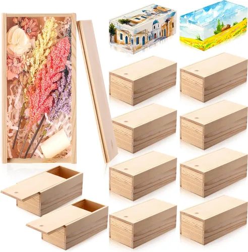 Miniatura 10 de Suzile 6 cajas de madera sin terminar con tapa deslizante, 7.87 x 3.94 x 3.15 pulgadas, caja de regalo pequeña de madera rectangular