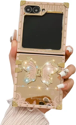 Miniatura 9 de Compatible con Funda Samsung Galaxy S22 Ultra, Diseño de Mariposa Brillante de Lujo con Soporte Plegable Kickstand para Mujeres y Niñas, Funda Rosa