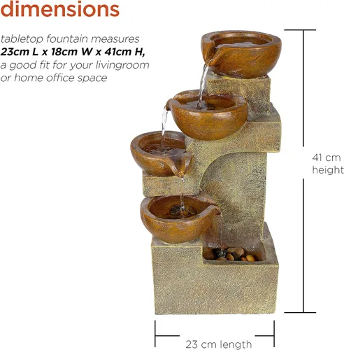 Miniatura 4 de Alpine Corporation WCT726 - Fuente de macetas escalonadas, 9 pulgadas de largo x 7 pulgadas de ancho x 16 pulgadas de alto, marrón, beige y fuente