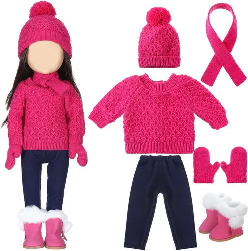 Miniatura 7 de Bencailor 6 Piezas Ropa y Accesorios para Muñecas de 18 Pulgadas de Navidad Conjunto de Atuendos Navideños Suéteres Pantalones Sombreros Zapatos