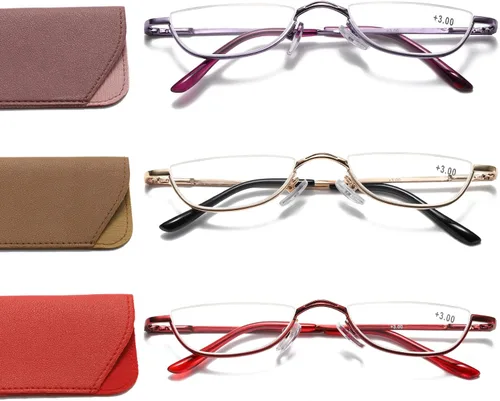 Miniatura 9 de Viseng Gafas de lectura de medio marco para mujer y hombre, lentes de media luna delgadas, lectores de metal con montura semi desmontable +1.0