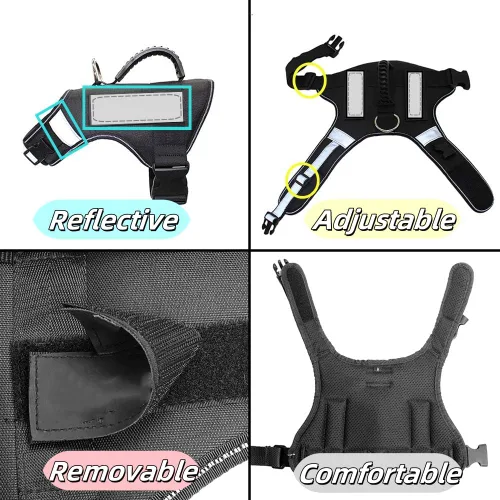 Miniatura 4 de Arnés para perro con asa – Arnés reflectante resistente sin tirones para perros de tamaño mediano, entrenamiento táctico, caminar, arnés de fácil
