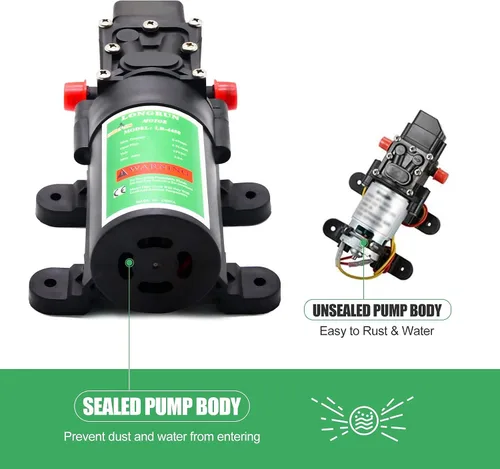 Miniatura 7 de LONGRUN Bomba de agua dulce 12 V DC bombas de diafragma con interruptor de presión ajustable, 4.5L/Min 1.2GPM 85 PSI Bomba rociadora autocebante