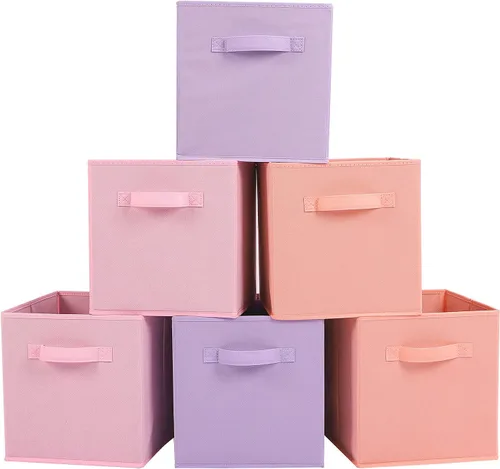 Miniatura 14 de Stero - Contenedores de tela para almacenamiento de 13x13x13 pulgadas, paquete de 6 cubos de almacenamiento de colores divertidos con asas, cestas