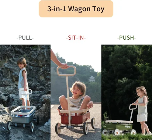 Miniatura 3 de kidpop PULA-Wild Vagón de Arrastre 3 en 1 para Niños, Andador de Empuje para Niños Pequeños de 2.5 a 8 años, Cubierta de Madera Extraíble y Manubrio
