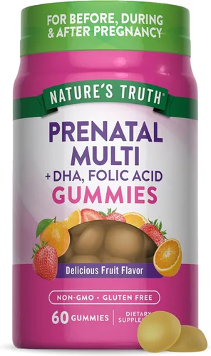 Nature's Truth Gomitas multivitamínicas prenatales | con DHA y ácido fólico | 60 unidades | Sabor a fruta | Suplemento sin OMG y sin gluten