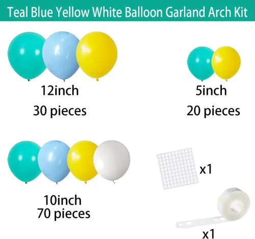 Miniatura 5 de Kit de arco de globos azul, amarillo y blanco, guirnalda de globos azul claro, verde azulado y amarillo blanco, globos azules y amarillos para Rojo