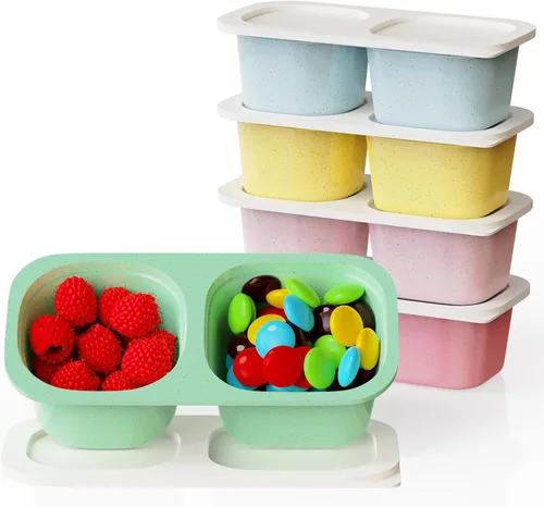 Miniatura 10 de Paquete de 10 recipientes reutilizables para aperitivos con tapas, 2 compartimentos, caja pequeña de aperitivos Bento, sin BPA, accesorios