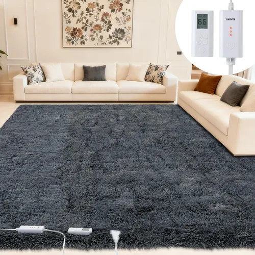 Miniatura 2 de Alfombra Eléctrica Calefactora de 8x10 pies, Alfombra de Calefacción de Felpa Suave para Suelo, Alfombra Gaming con Controlador Inalámbrico y Gris