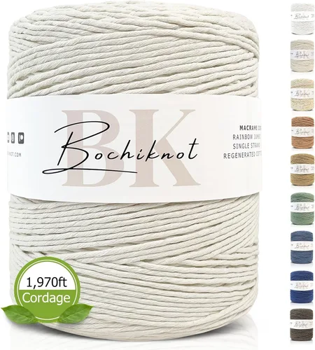 Miniatura 12 de BOCHIKNOT Cuerda de macramé a granel de 0.157 in x 495 yardas, cuerda de algodón de una sola hebra para colgar plantas en la pared, manualidades