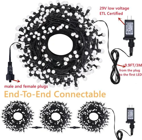 Miniatura 4 de Meteds - Luces LED de Navidad para exteriores, 300 LED, 32 m, 8 modos, luces de globo enchufables y conectables impermeables para decoraciones