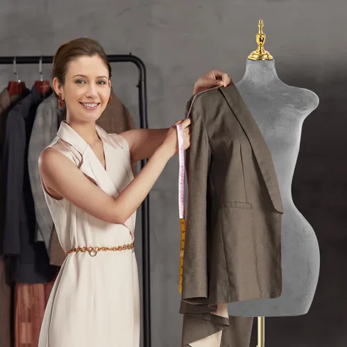 Miniatura 8 de Soporte de trípode de maniquí femenino de terciopelo gris,Maniqui ajustable en altura para cuerda,Maniquí de forma de vestido y exhibición