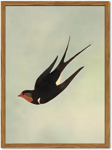 Arte de pared vintage enmarcado de pájaros, cuadros de golondrina voladora verde salvia, decoración de pared, pinturas minimalistas de naturaleza