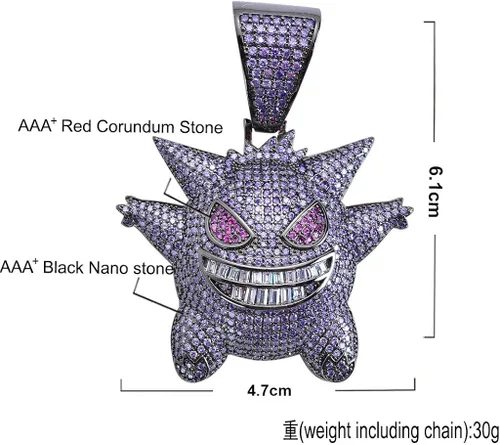 Miniatura 2 de KMASAL Jewelry Men Hip Hop Iced Out Bling CZ Diamond Vampire Mask & Bull Pendant 18K Gold and Silver Plated with 24 Inch Rope Chain