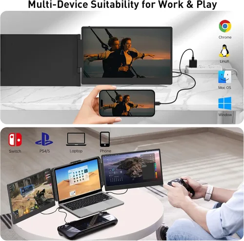 Miniatura 5 de TXV Extensor de pantalla para laptop, monitor portátil de 14 pulgadas para laptop, pantalla IPS Full HD 1080P, USB-C y HDMI, altavoces duales, gama
