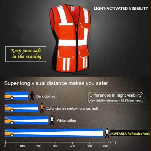 Miniatura 2 de Chaleco de seguridad para mujer, múltiples bolsillos, de alta visibilidad, reflectante, malla transpirable, chaleco de trabajo para dama, cremallera