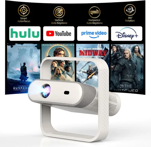 Miniatura 10 de Mini proyector portátil con soporte 4K, Bluetooth 5.4 WIFI6, altavoz base de sonido de 5 vatios, 160 ANSI, Android 11, rotación de 210°, proyector