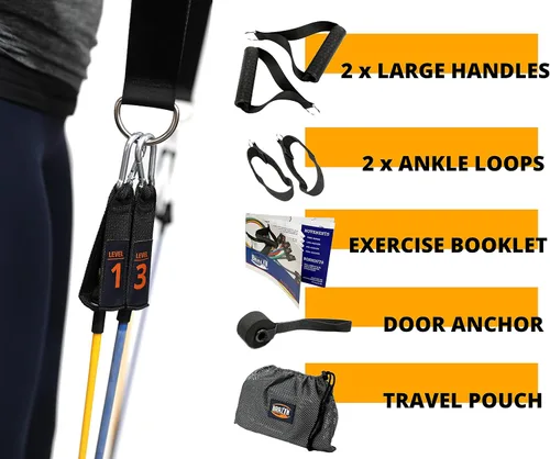 Miniatura 5 de Brazyn Kit de bandas de resistencia con asas, juego de 12 bandas con bolsa de viaje, guía, correas de tobillo y anclaje de puerta