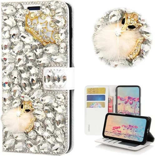 Miniatura 22 de Bling - Funda tipo cartera para teléfono compatible con Samsung Galaxy Z Fold 3 5G, elegante, hecha a mano en 3D con lazo de cristal, bolsa de rosa