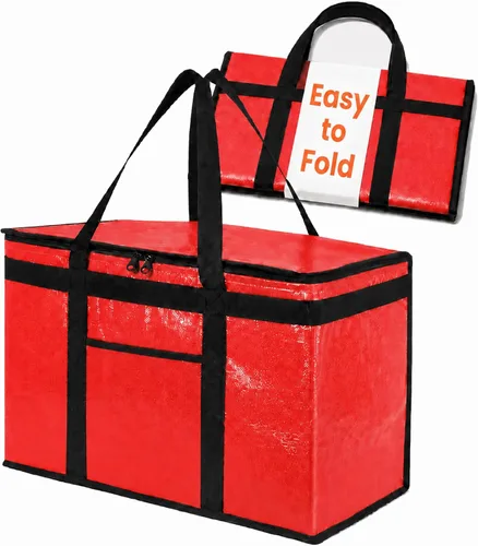 Miniatura 35 de NZ home Durable 3XL PRO Bolsa Térmica Aislada y Calentador de Alimentos para Entrega y Compras de Comestibles con Cremallera Superior, Azul Grado
