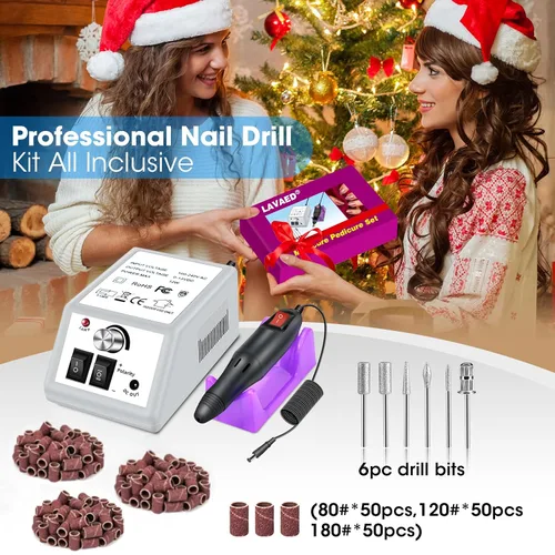 Miniatura 6 de LAVAED Kit de máquina de taladro de uñas eléctrico profesional, vibración de bajo ruido con brocas de uñas y bandas de lijado para taladro de uñas