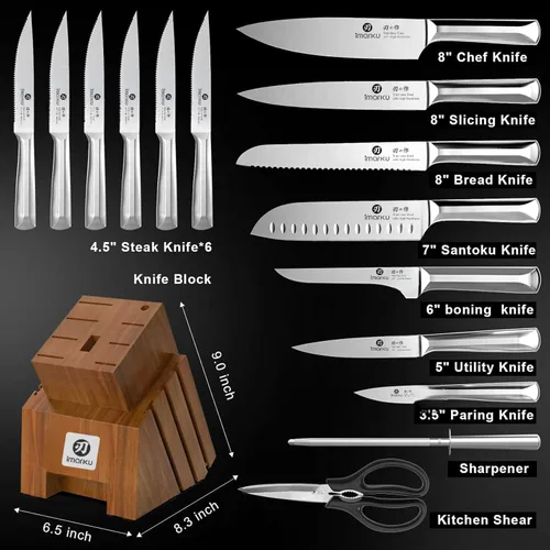 Miniatura 7 de imarku Juego de cuchillos de cocina de acero inoxidable de alto carbono con bloque de cuchillos ultra afilados, juego de cuchillos japoneses