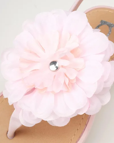 Miniatura 4 de bebe Sandalias para niñas zapatos de vestir planos de verano con punta abierta, sandalias con hebilla a presión con diseño de flores de gasa y suela