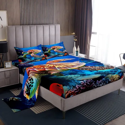 Miniatura 29 de Erosebridal Juego de sábanas de ballena náutica, tamaño individual, juego de ropa de cama vintage azul con ondas oceánicas para niños y niñas