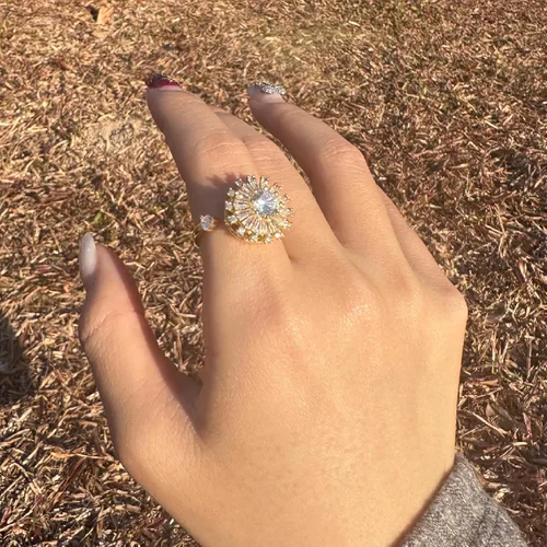 Miniatura 3 de Anillo giratorio ajustable chapado en oro de 18 quilates para mujer, anillo de girasol para aliviar el estrés