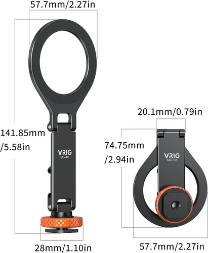 Miniatura 9 de VRIG MG-40 Soporte magnético para trípode para Magsafe, tres ejes giratorios con rosca de 1/4 y adaptador de zapata fría para cámara, compatible