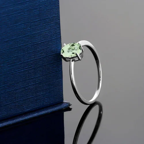 Miniatura 25 de Gem Stone King Anillo de compromiso solitario con piedra preciosa de oro blanco de 10 quilates, ovalado, 0.27 x 0.19 pulgadas, anillo de promesa