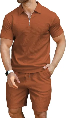 Miniatura 2 de KUYIGO Conjunto de camisa polo y pantalones cortos para hombre, trajes de verano a la moda, casual, de manga corta, traje de 2 piezas para hombre
